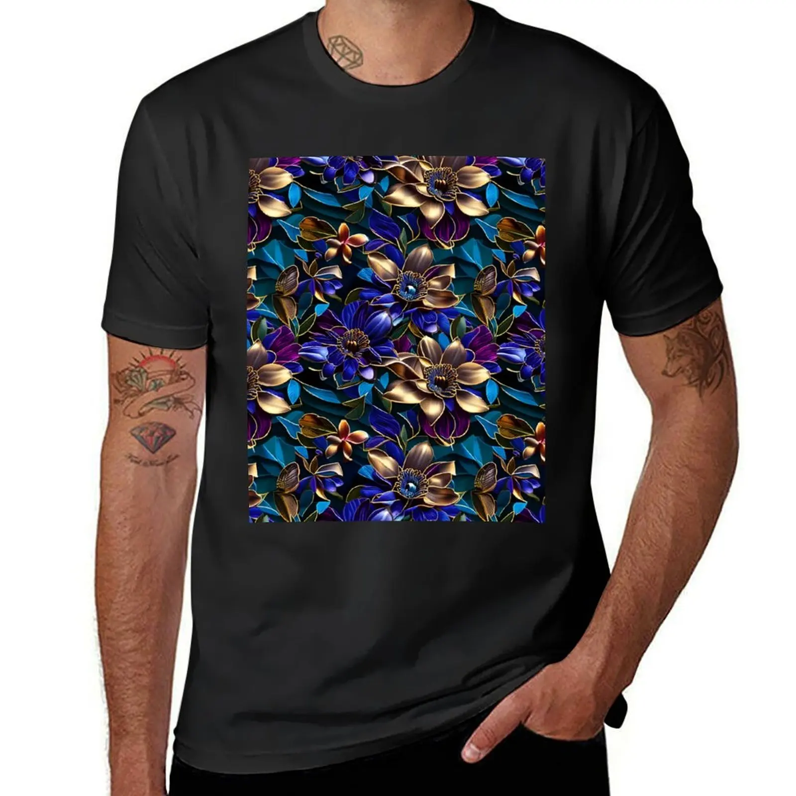 Exotic flowers pattern with shimmering colors T-shirt oversizeds blanks new edition korean fashion mens vintage t shirts