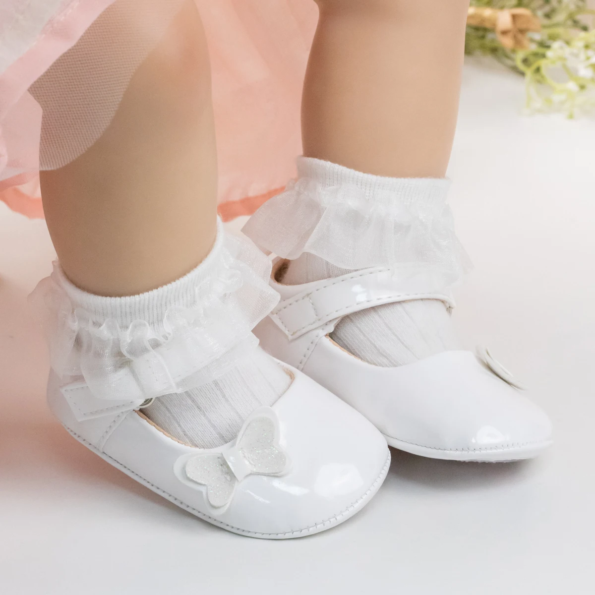 KIDSUN Newborn Baby Girls Shoes PU Leather Casual Bowknot Dress Shoes Rubber Non-Slip Party Wedding Princess Baby Shoes 0-18M