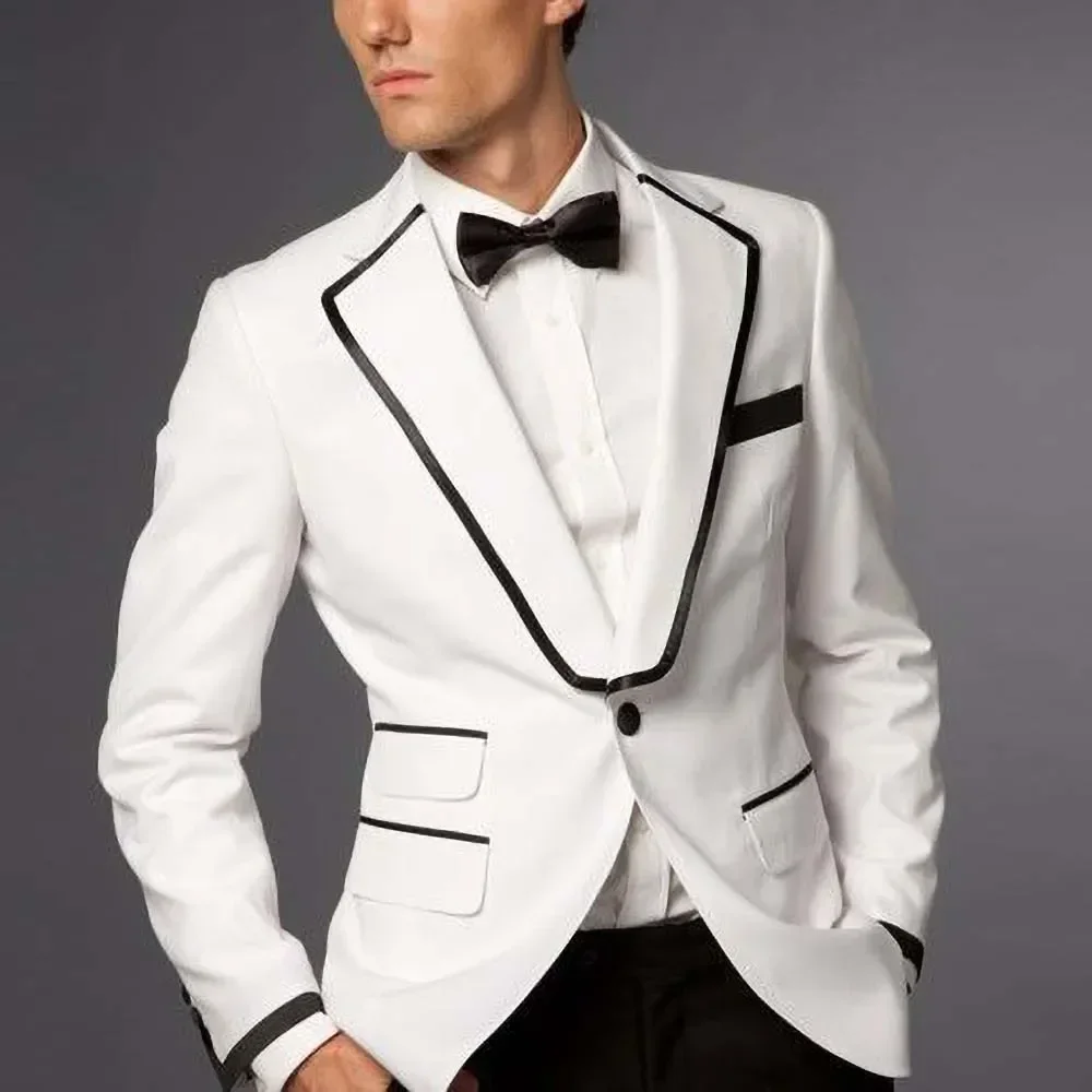 Latest Design White Wedding Suits for Men 2 Piece Elegant Prom Party Casual Outfits Formal Gentleman Male Suit Slim Fit Set