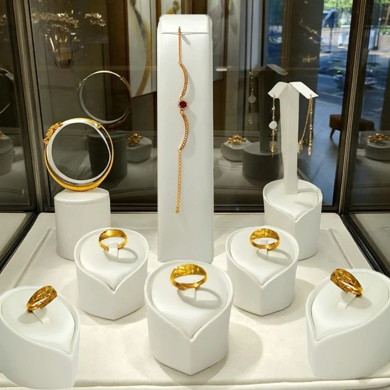 

White PU Leather Jewelry Store Window Display Stand for Necklace Ring Earring Jewelry Props Showcase Rack for Jewellery