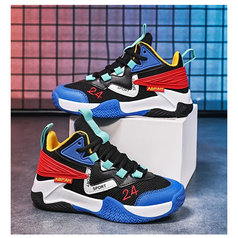 Unisex Youth Basketball Shoes Mesh Breathable Ankle Support Shock Absorb Outsole Boys Girls Daily Sports Training Wear