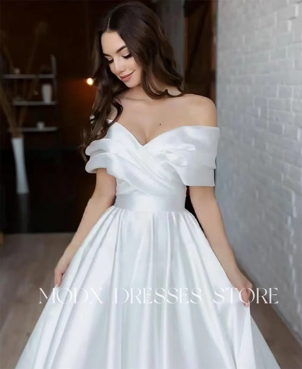 MODX Classic A Line Wedding Dresses 2025 Simple Elegant Off Shoulder Custom Made Brides Wedding Party Dress Corset Customized