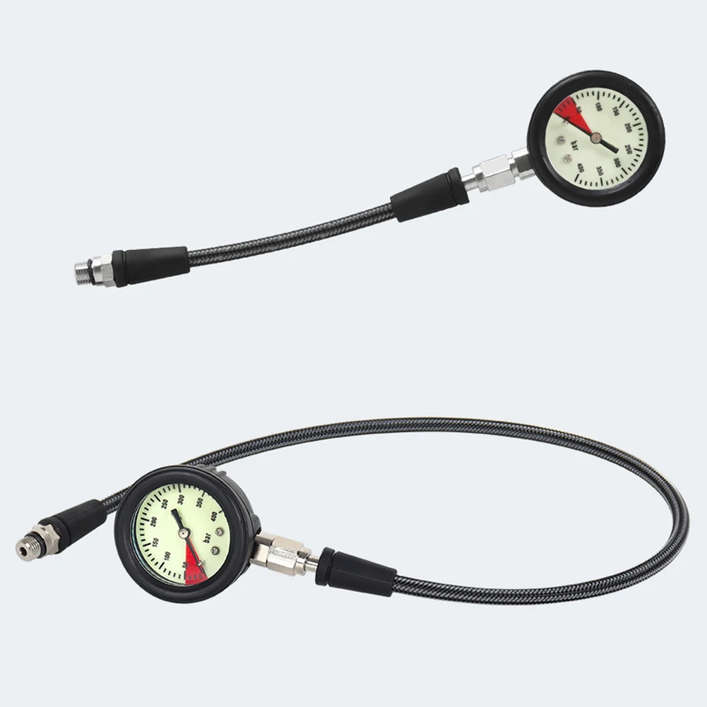 

New Scuba Diving Pressure Gauge 15cm/60cm/80cm Carbon Fiber Woven Hose 7/16-20UNF Thread Luminous Diving Replacement Accessories