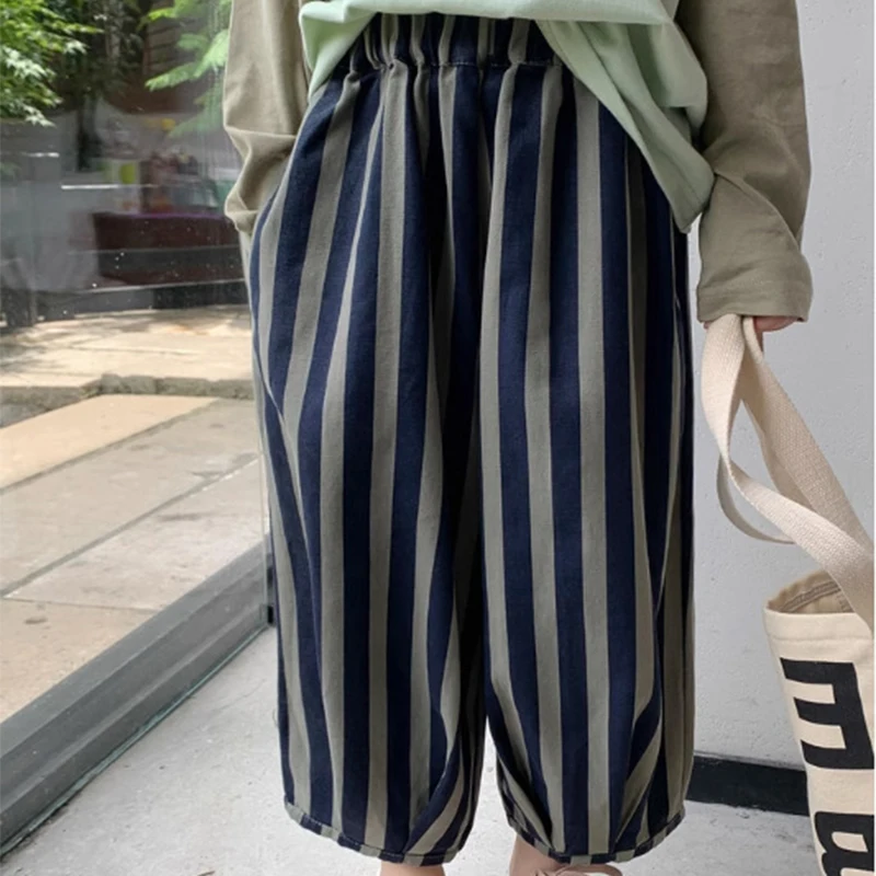 Girls\' Pants With Wavy Stripes And Floral Bloomers Pants For Autumn New Fashionable And Versatile Pants For Children\'S Trousers