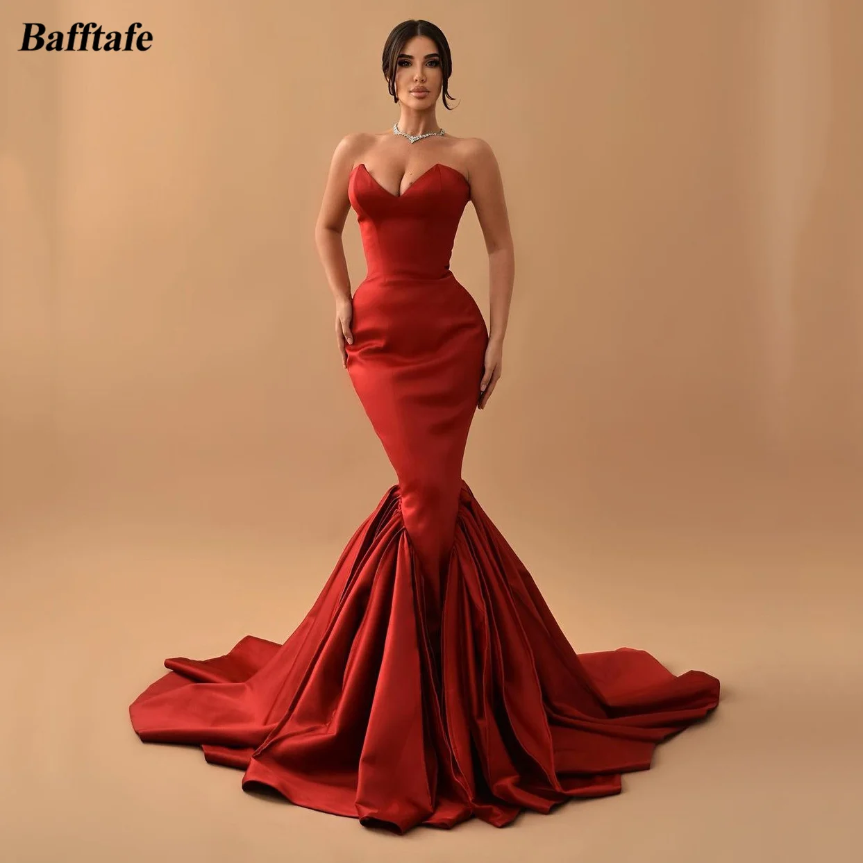 

Bafftafe Sexy Mermaid Evening Dresses For Wedding Party Gowns Satin Sleeveless Sweep Train Dubai Prom Gown robe de soiree 2023