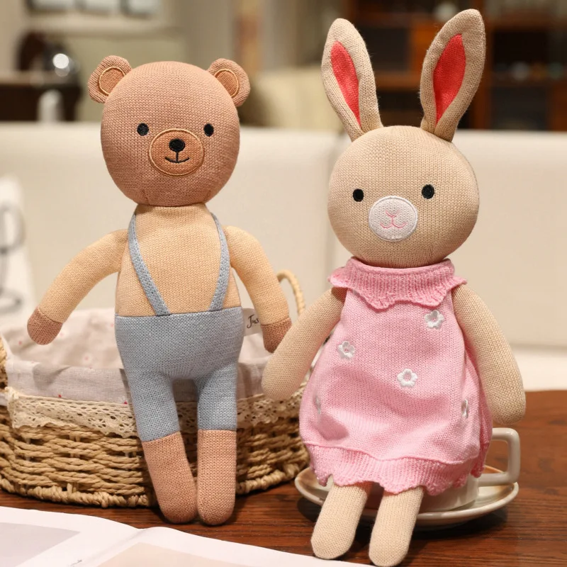 

Handmade Knitted Rabbit Bear Doll Baby Soothing Toy Kawaii Cuddle Doll For Newborn Sleep Companion Doll Early Educational Toy