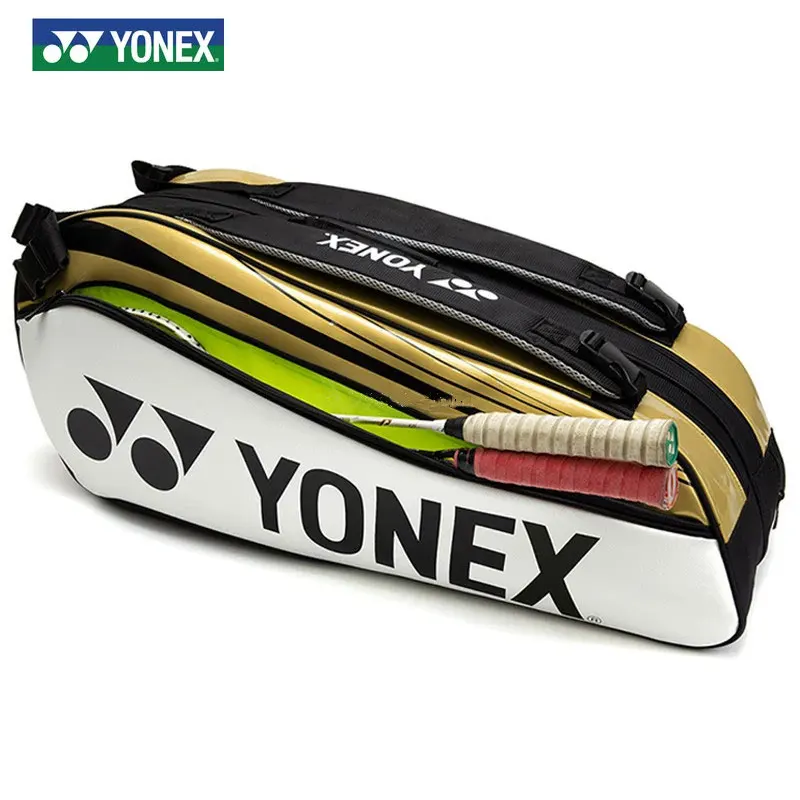 

YONEX оригинальная Высококачественная сумка для теннисных ракеток Yonex, портативная вместительная спортивная сумка из искусственной кожи для теннисных ракеток вмещает до 6 Ракеток