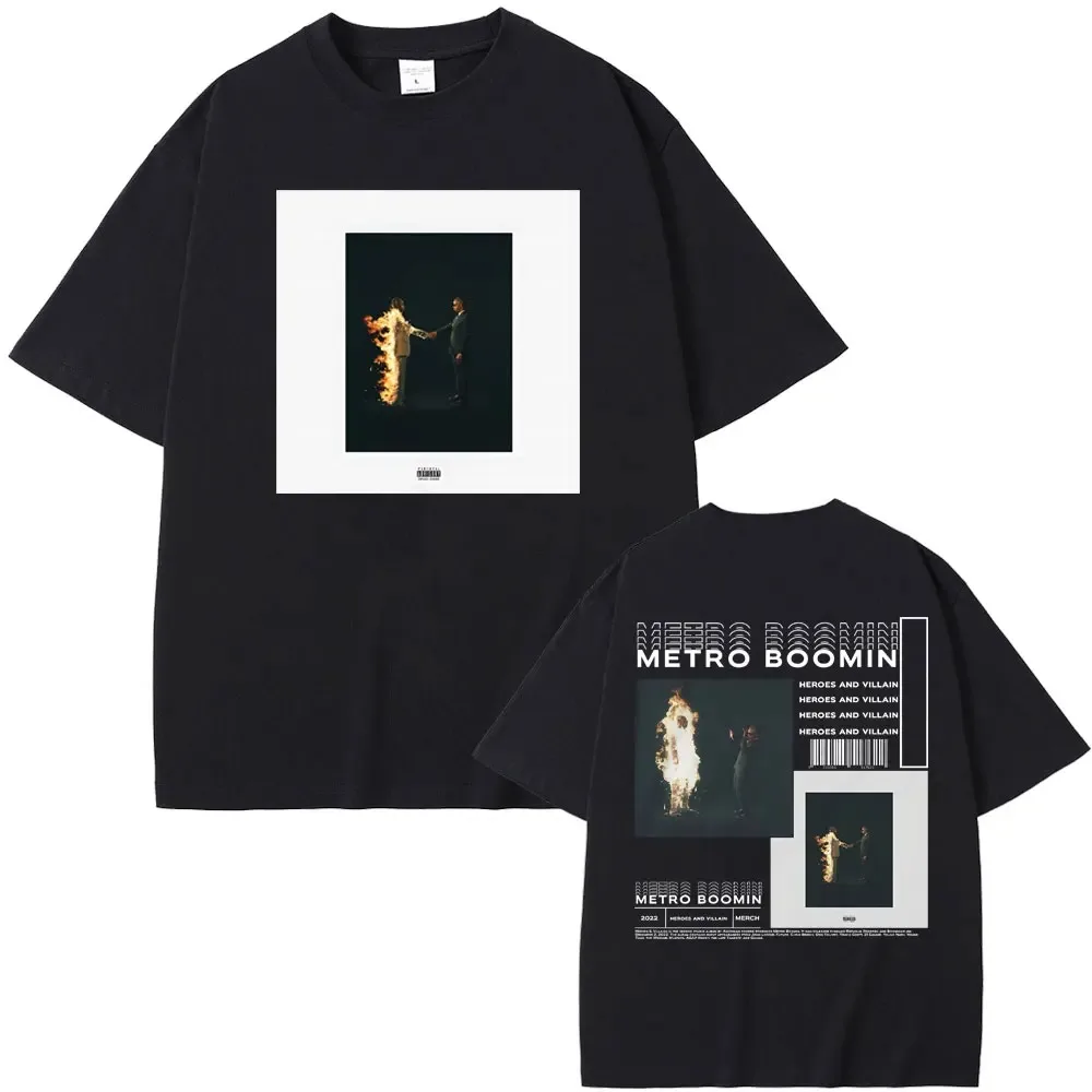 Rapper Metro Boomin Heroes & Villains Music Album Graphics T-shirt Male Hip Hop Oversized Tshirt Men's Casual Black Tee Shirt