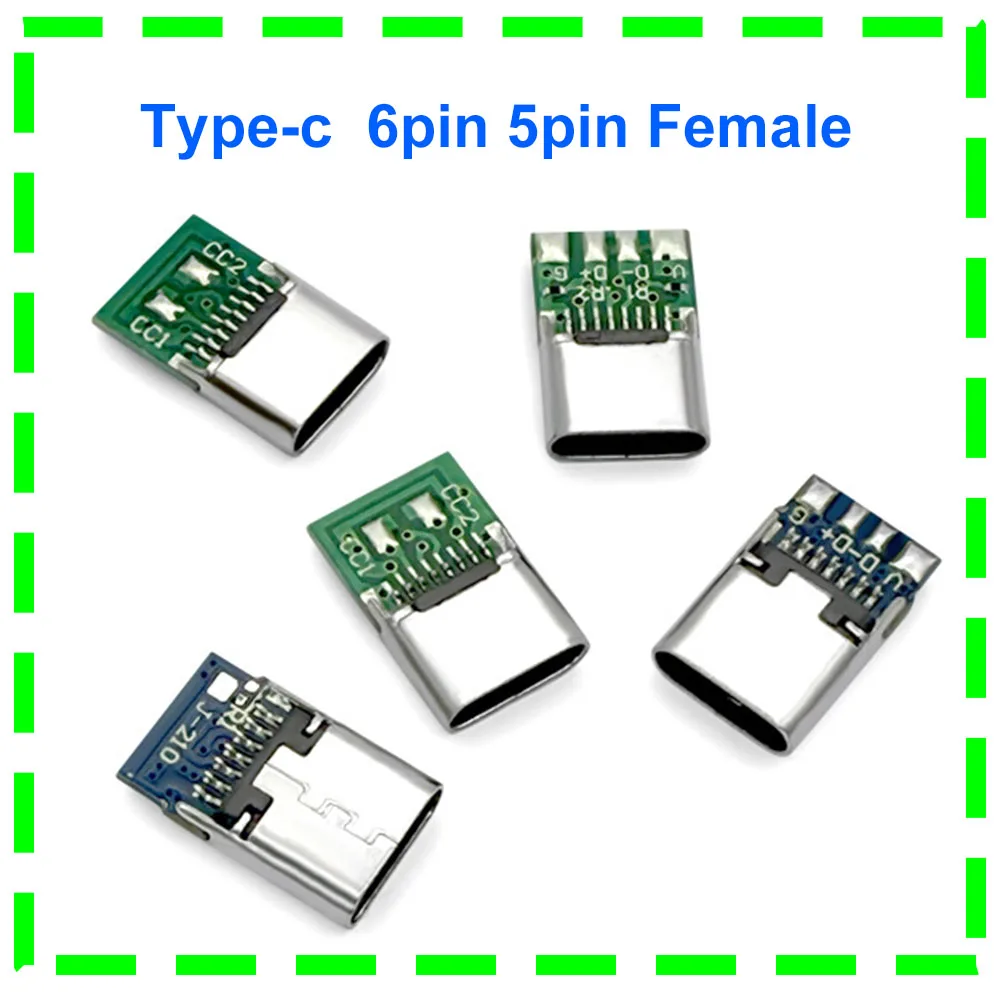 5PCS TYPE-C 16P With Board Female Seat Clamp Plate Short Body Six Core Five Core With PCB Board Wire Bonding Charging Interface