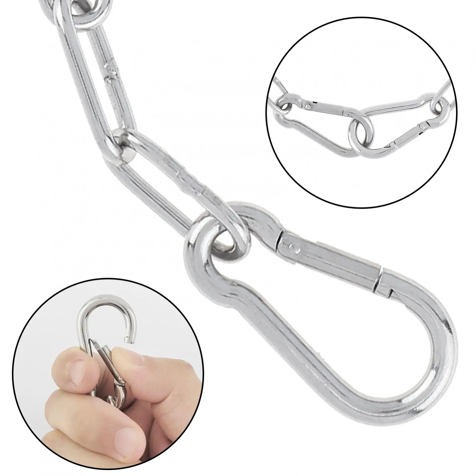 23.6inch 3mm Stainless Steel Gate Link Chain Lock for Outdoor Fences / Pet Cages with 2pcs Carabiners, Silvery Gate Latches