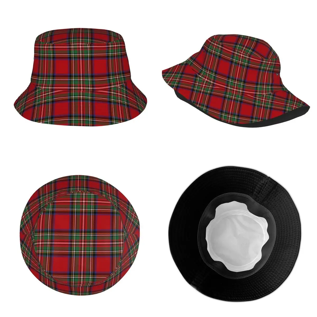 Beach Tartan Clan Stewart Plaid Black Red Check Bucket Hat Style Unisex Sun Hat Panama Hat Packable Fishing Fisherman Cap