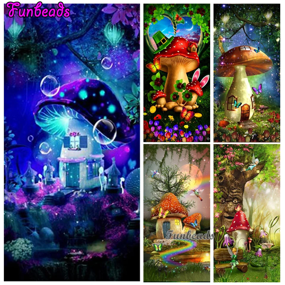 Full Square/Round Diamond Art Painting Mushroom House Home Decoration Embroidery Mosaic Abstract Scenery Craft Kit TT072