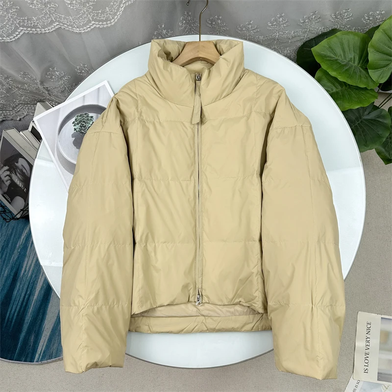 

Heavyweight Luxury White Duck down Puffer Jacket Short Loose Fashionable Women's Winter Coat Warm Long Sleeve Zipper Closure