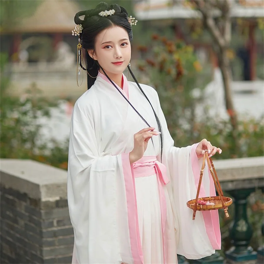 Mannen Vrouwen Vintage Lotus Hanfu Traditionele Chinese Song Dynastie Cross Kraag Kostuum Ins Liefhebbers Paar Hanfu Jurk Set