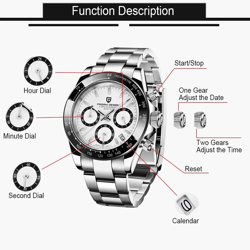 

40mm Men Watch PAGANI DESIGN Quartz Wristwatch Ceramic Bezel Waterproof Watch Sapphire Glass Stainless Steel Watch for Men 1644