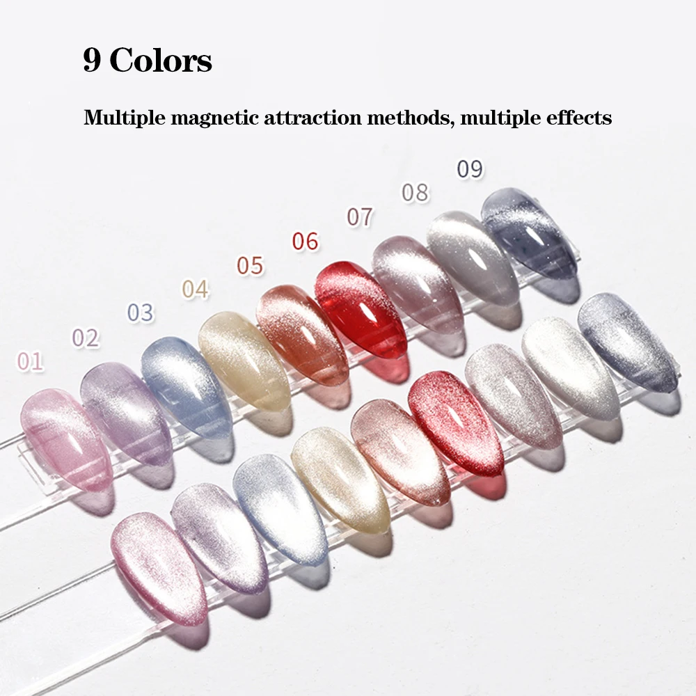 Vendeeni 9 Colors Ice Red Bean Paste Crystal Cat Eye Gel Nail Polish Soak Off Pink Glitter Gel Varnish Transparent Gel Lacquer