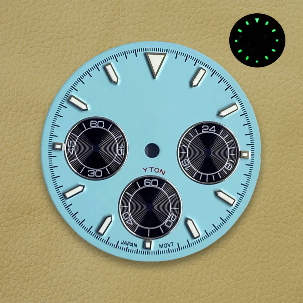 Fit 39mm watch cases 29.5mm S Dial DTN Panda Dial Fit VK63 Japan Movement Green Luminous Watch Modification Accessories tools