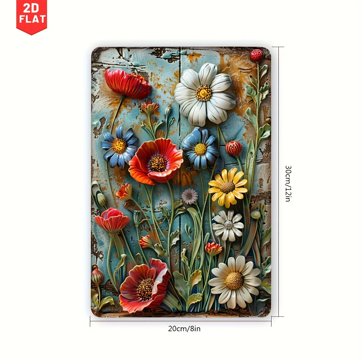 [2D Flat] Vintage Daisy Metal Tin Sign - 2D Flat, Colorful Floral Wall Art for Home, Bar, Cafe, Garage - Rustic Iron Decor with