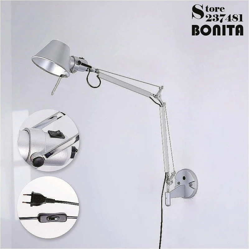 

2Pcs/Set Scrub Black/Silver Modern Foldable sconces lamps Bedside Adjustable Aluminum Wall lamp Telescopic Wall Lights Swing Arm