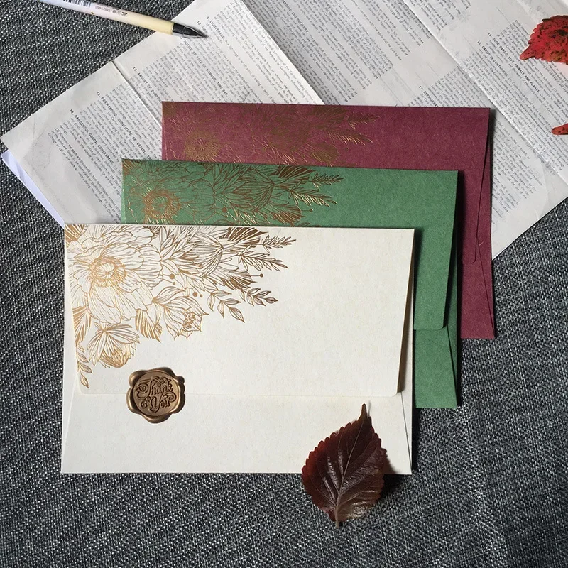 5pcs Vintage Bronzing Envelopes European DIY Wedding Party Invitation Cards Cover Korean Stationery Letter Pads Envelopes Office