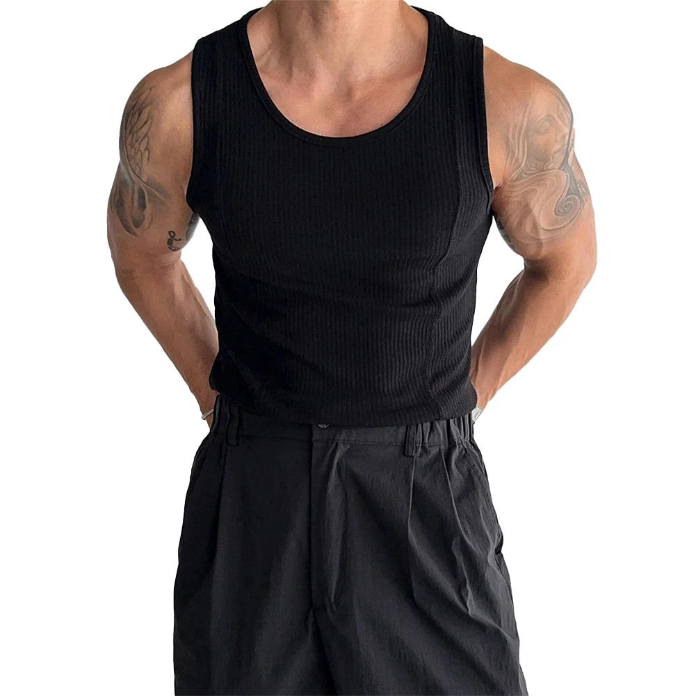 Male Top Mens Vest Activewear Bodybuilding Breathable Casual O-Neck Regular Slim Sports Tank Top Vertical Fitness