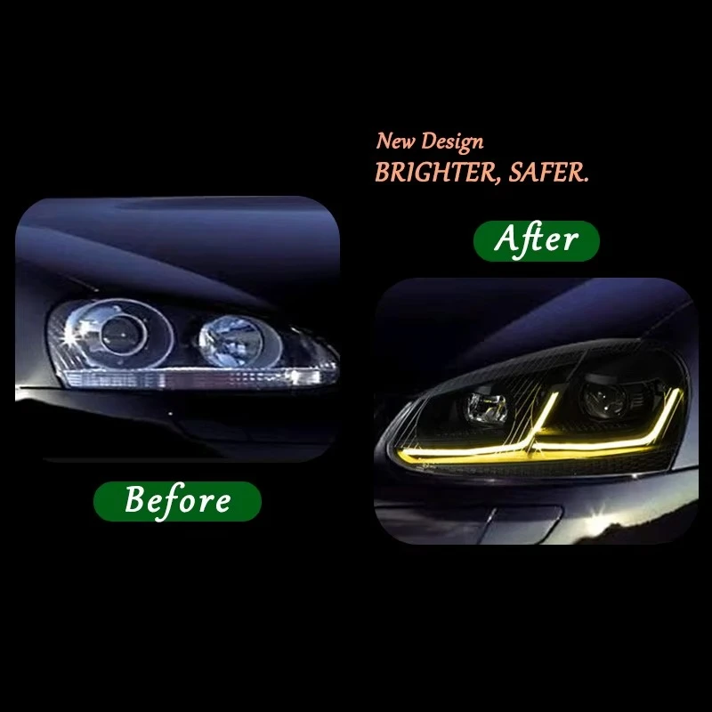 2003-2010 Golf 5 6000K LED Headlight Assemblies High-Low Beam DRLs Demon Eyes Customizable Factory Direct