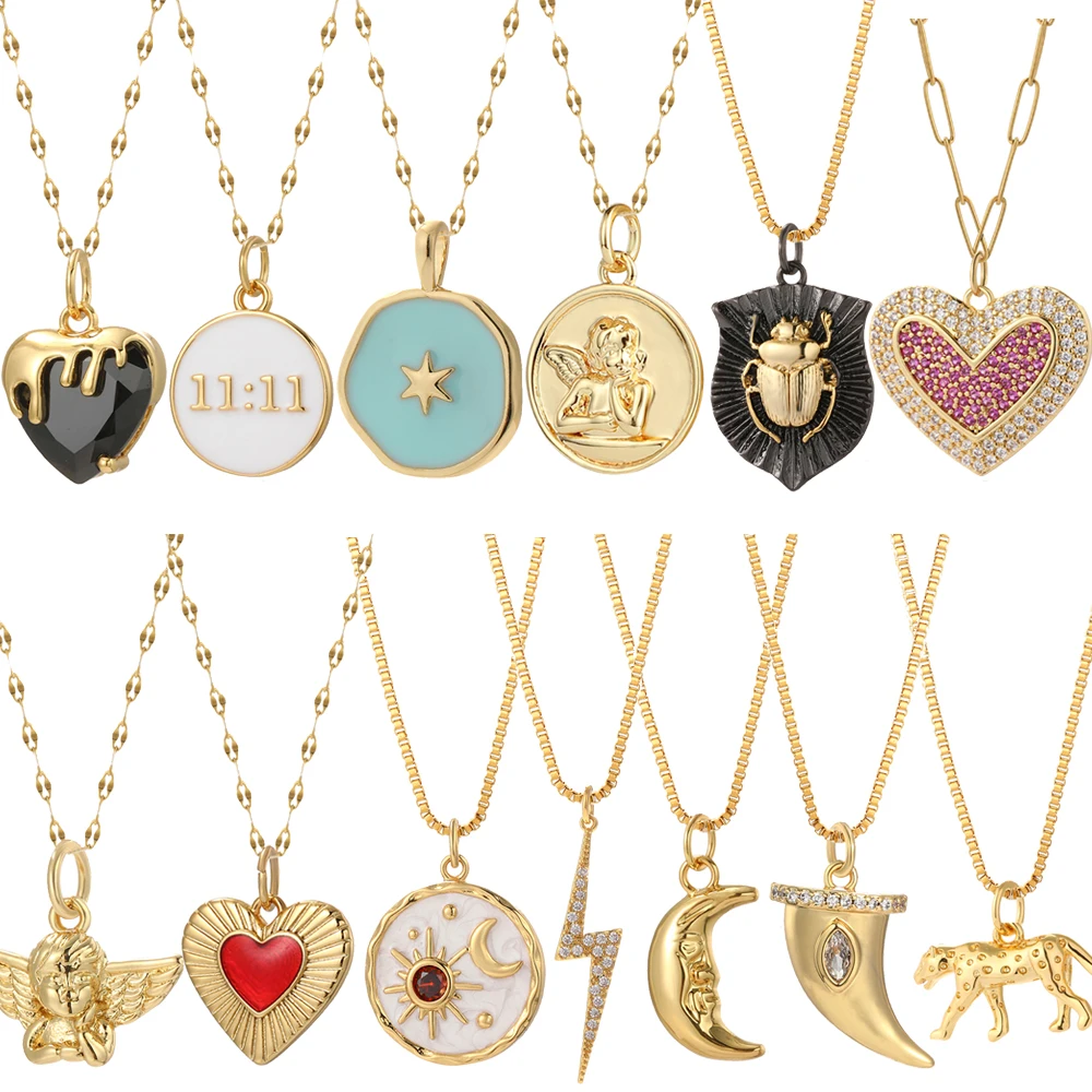 Lindo collar de corazón de Ángel para mujer, colgante de Color dorado con forma de tortugas, elefante, cadenas largas de acero inoxidable, Gargantilla nueva en Collares