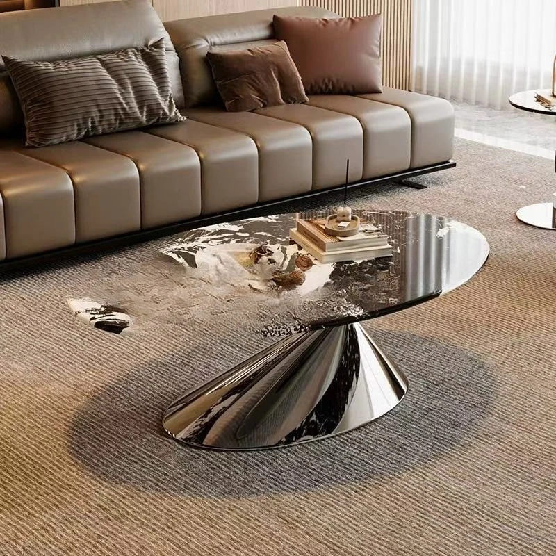 

Light luxury high-end luxury stone coffee table, wabi sandy wind retro marble round flying saucer coffee table, household si
