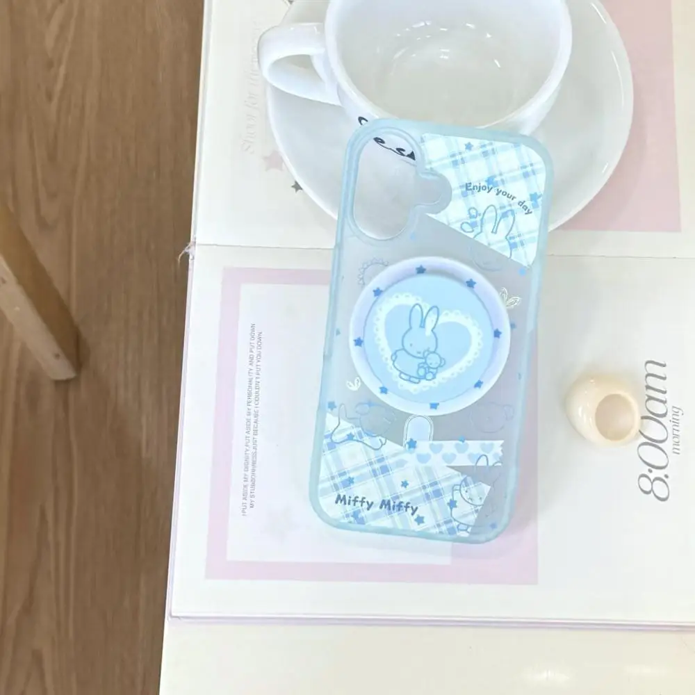 Miffy coelho caso de telefone kawaii azul xadrez miffy dos desenhos animados caso de telefone adequado para iphone 16 dos desenhos animados coelho urso titular