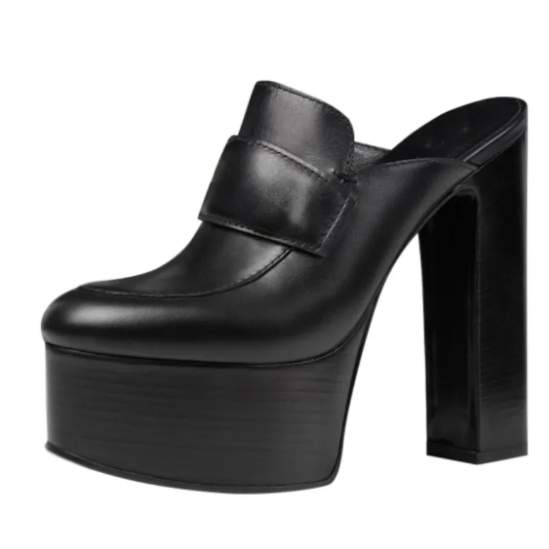 DIZHUANG Sexy women's high-heeled slippers. Black slippers. About 18cm heel height. Closed toe slippers. Fashion show casual