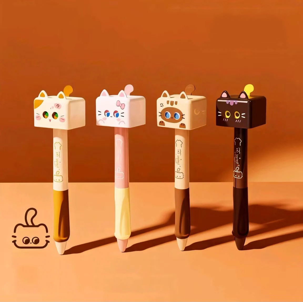 

4pcs Cute cat-shaped face-changing gel pen, 0.5mm black, quick-drying, creative and fun student office supplies.