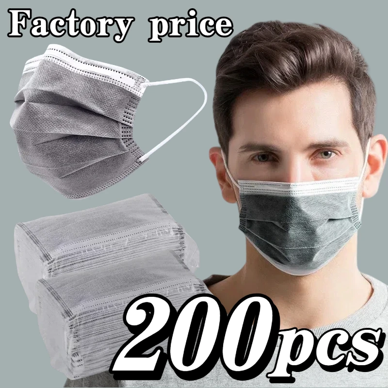 200 stuks verdikte grijze wegwerpmaskers - 3-laags ademend en comfortabel, verstelbare oorlussen en veilige neuspads - 200/100/50/10 stuks goedkoop voor thuisgebruik, kan in bulk worden gekocht, perfect voor buitenactiviteiten