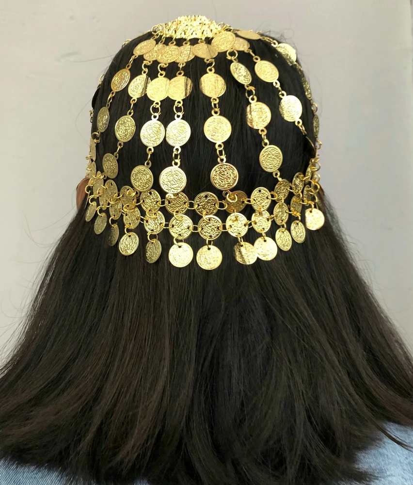 Women Girls Belly Dance Tribal Tiara Headwear Coined Head Cap Hat Costume Head Piece