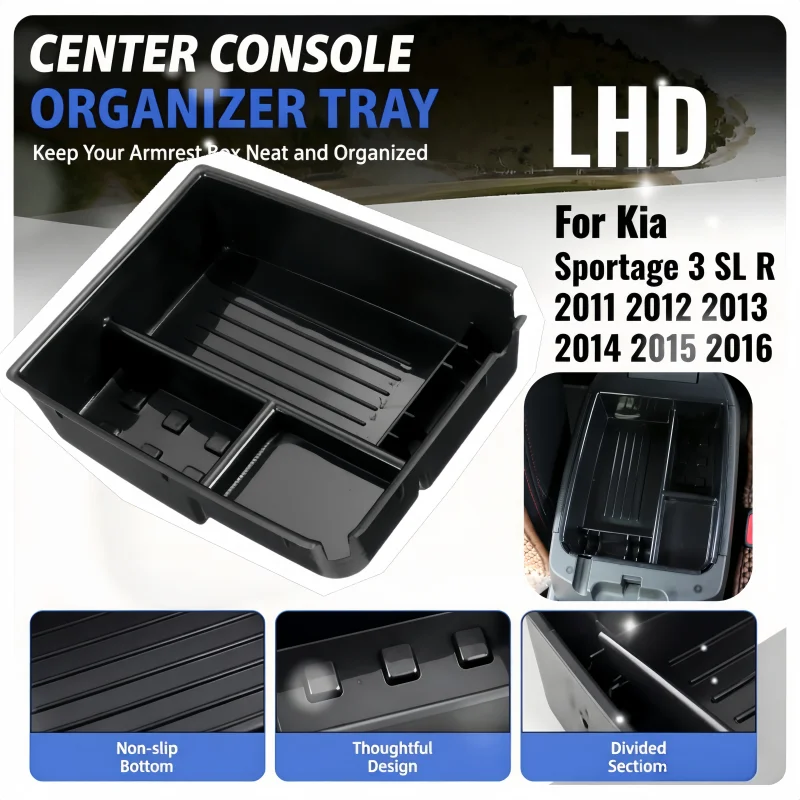 LHD For Kia Sportage 3 SL R 2011 2012 2013 2014 2015 2016 Car Armrest Storage Box Console Tray Container Organizer Accessories