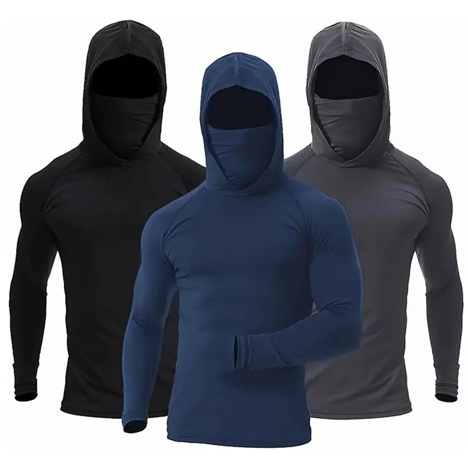 Men's Athletic Hoodie Long Sleeve Fishing Shirts, Upf 50+ Uv Sun Protection, Fitted High Stretch, Built-In Face Mask image 6