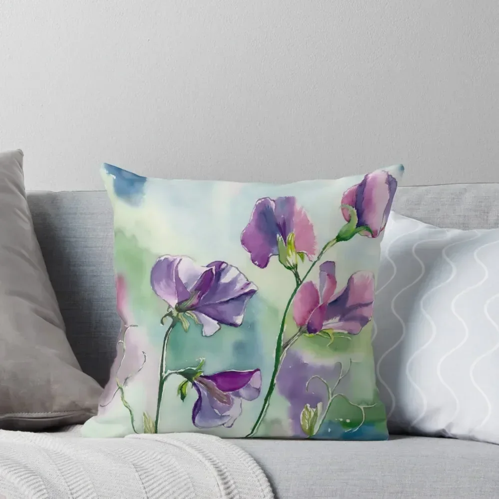 

Sweet Pea Watercolour Painting Throw Pillow christmas pillow case luxury sofa pillows Luxury Sofa Cushions pillow