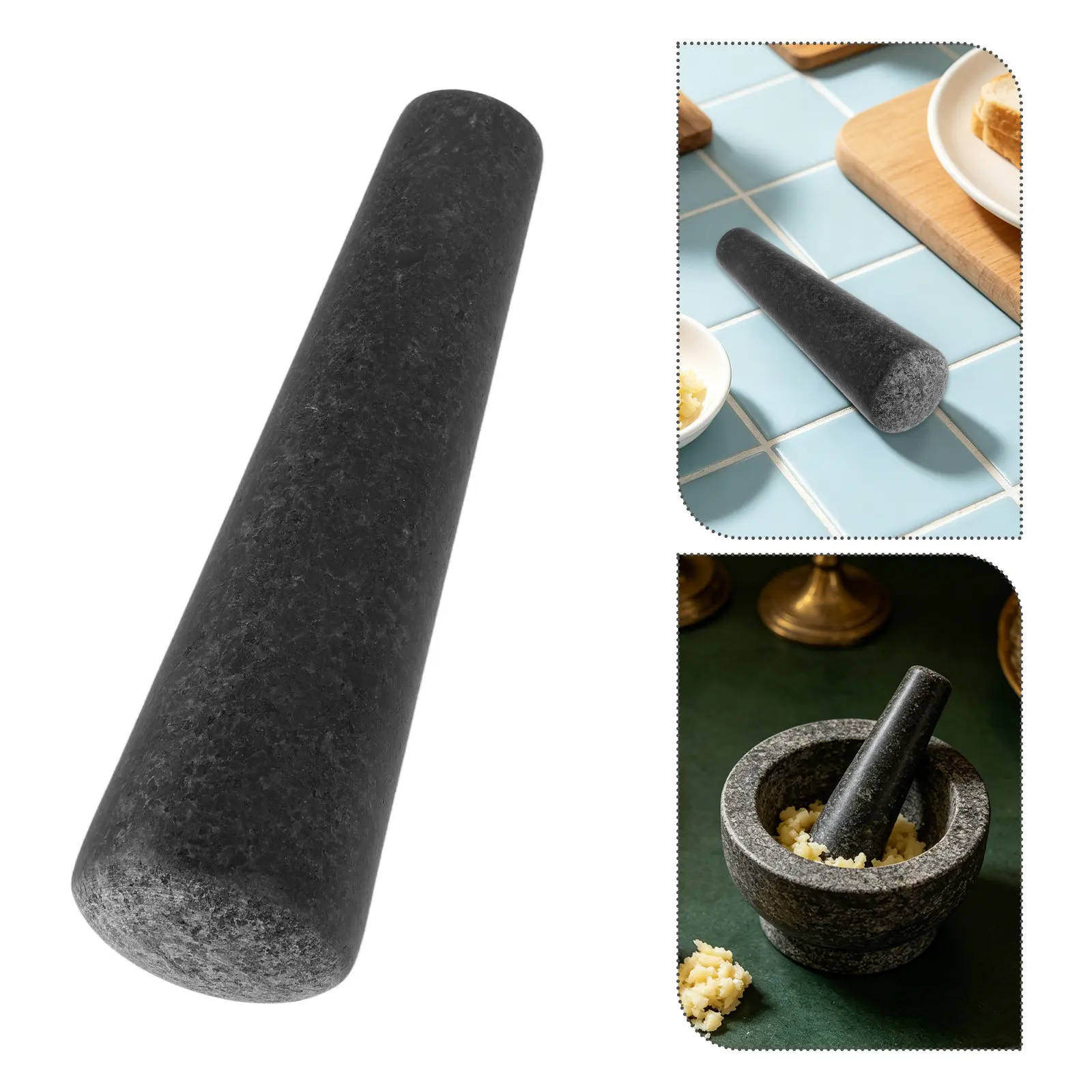 Stone Pestle For Garlic Nut, Heavy Unpolished Granite Mill For Spice, Kitchen Pepper Grinding Stone Crushing Tool 6 Inch Long