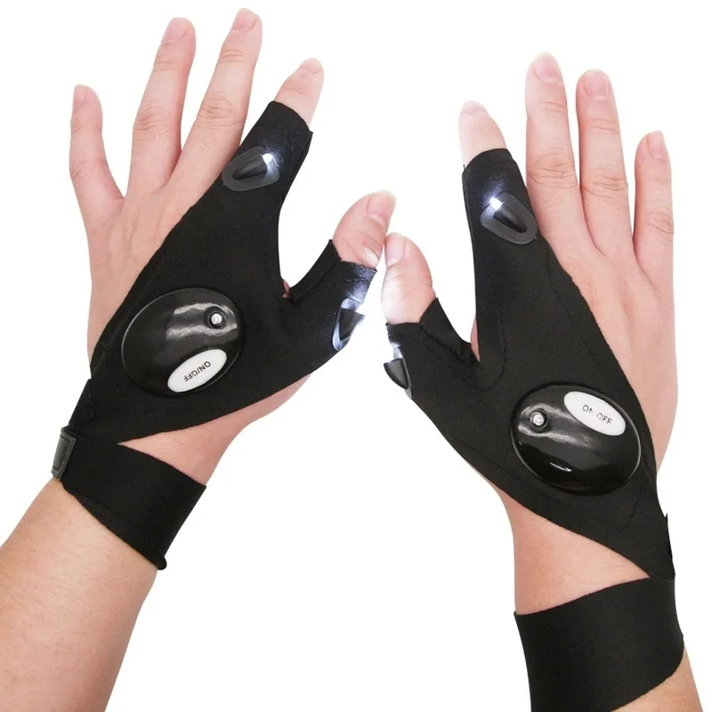 Guantes sin dedos con correa mágica para pesca al aire libre, linterna LED, cubierta de antorcha, supervivencia, Camping, senderismo, ciclismo, herramienta de rescate