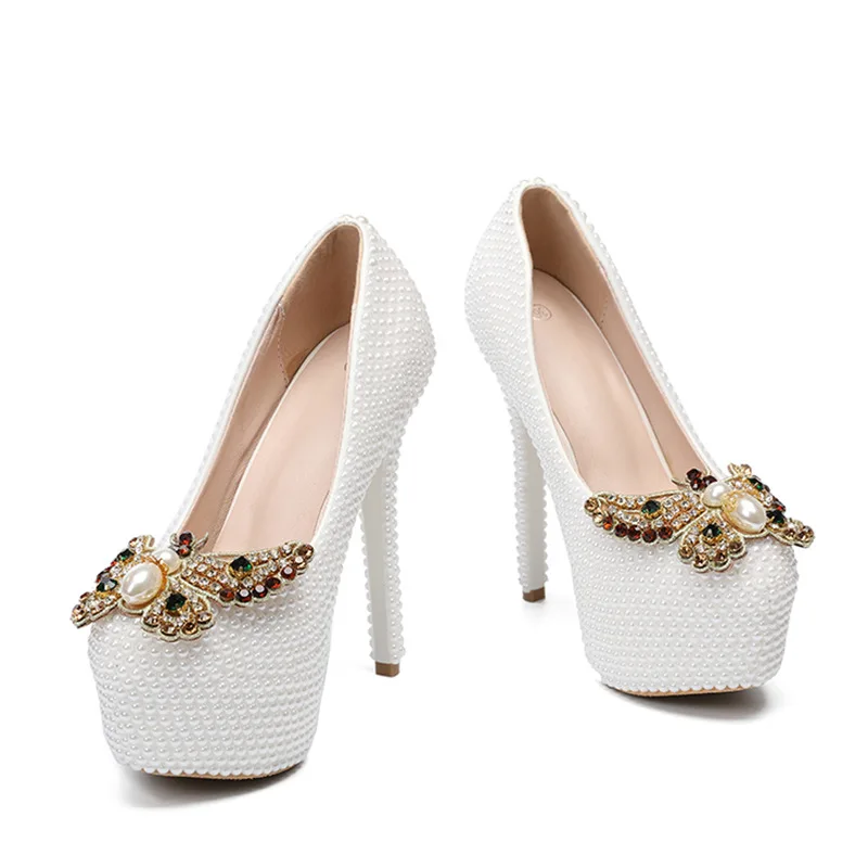 

Женские белые босоножки на платформе с жемчугом и стразами, на высоком каблуке-шпильке, для свадьбы, банкета, вечеринки, вечернего выхода или подиума