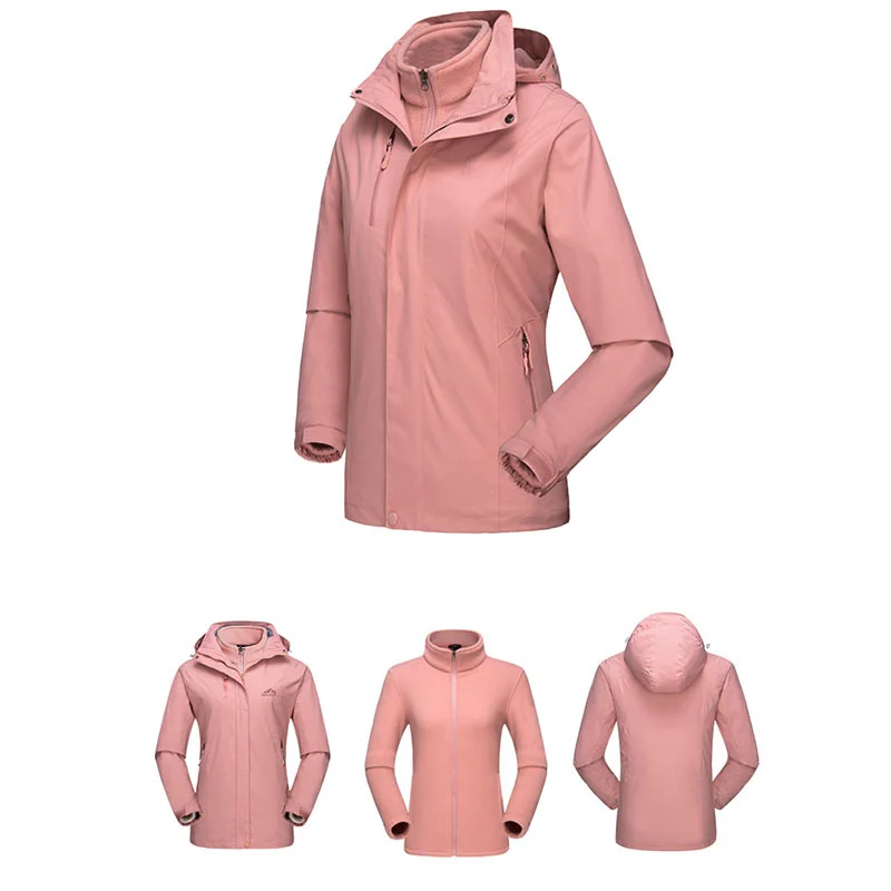 Uomo donna Outdoor inverno due pezzi fodera giacca impermeabile antivento cappotti termici arrampicata sci giacche con cappuccio staccabili