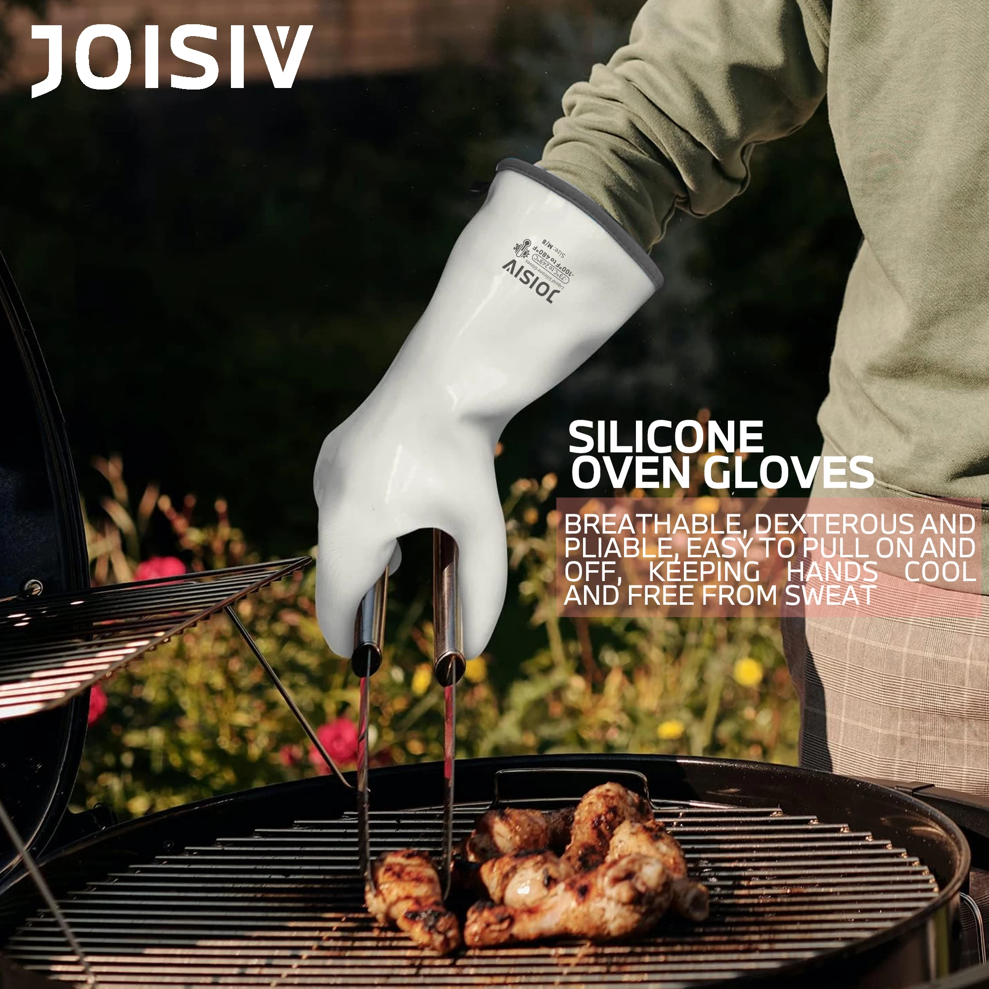 1 pair white silicone gloves, withstands -100°F to 480°F, grease-proof, easy to clean, perfect for grilling, baking, cooking.