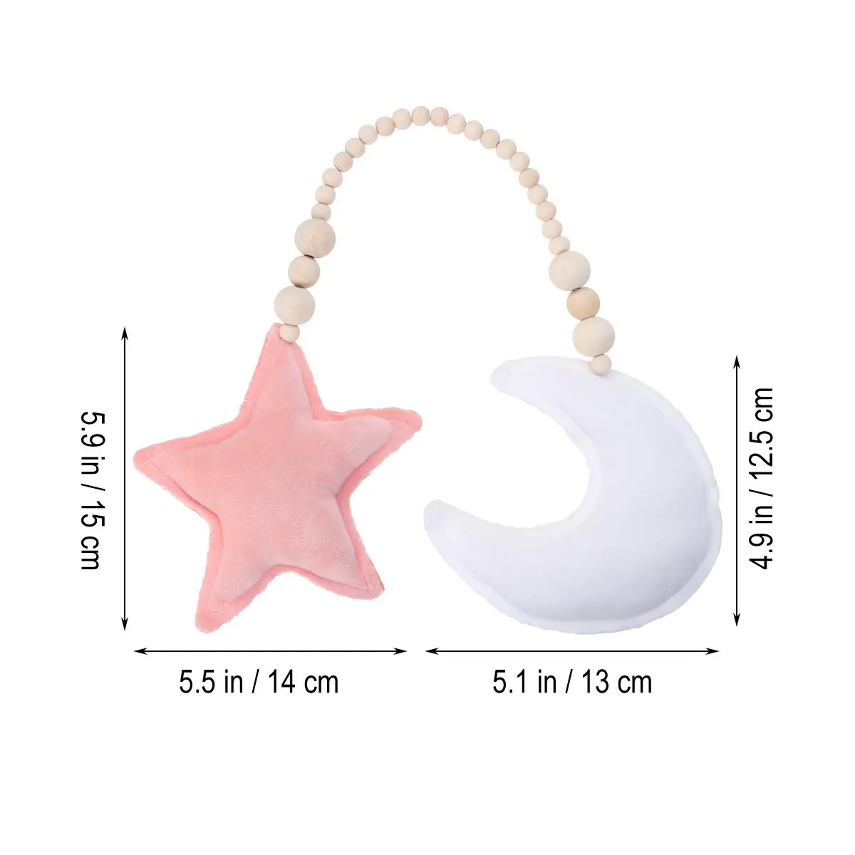 Crib Hanging Ornament Wooden Beads String Moon Star Theme for Baby Shower Party Kids Room Nursery Wall Decor Grey White