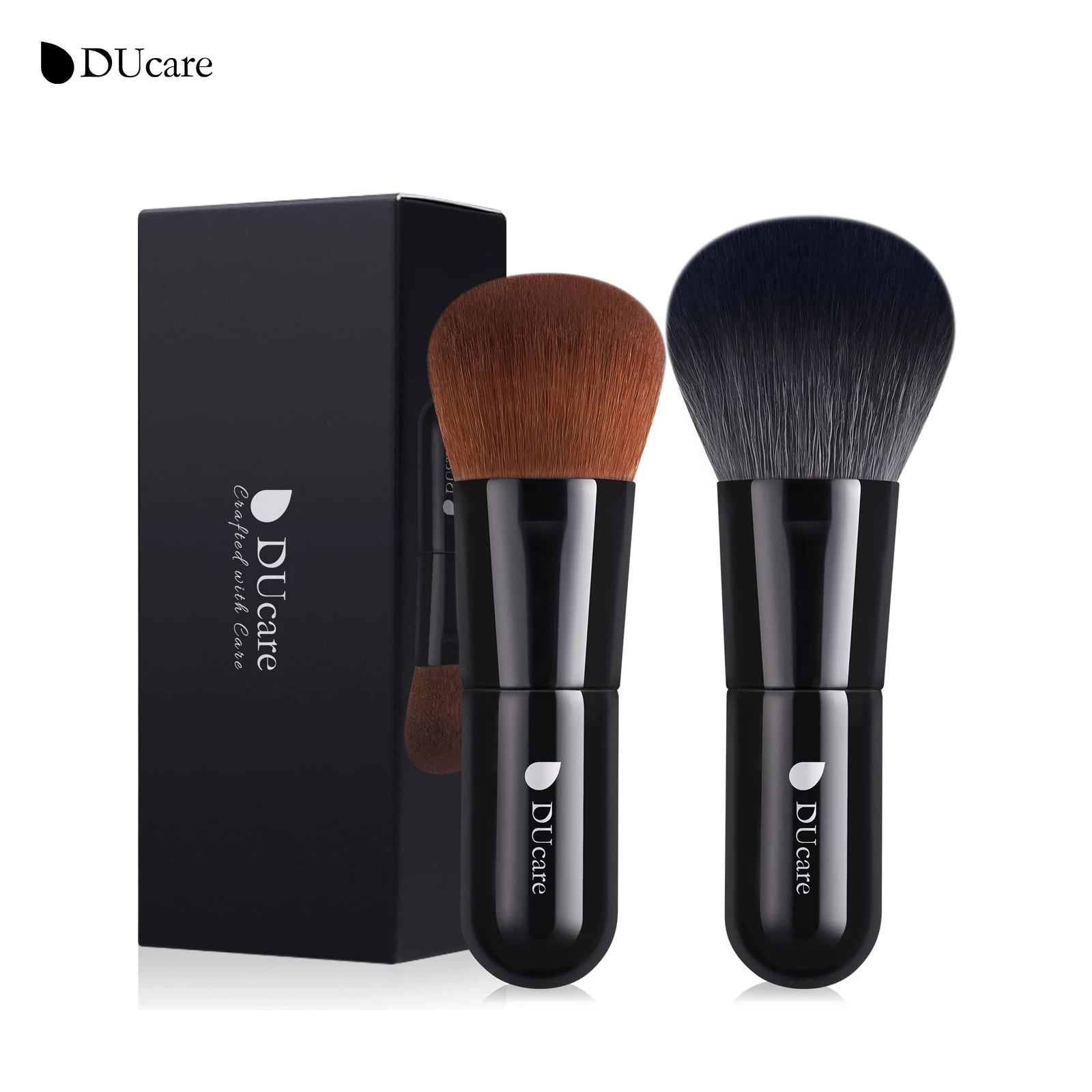 DUcare Foundation Powder Brushes 2PCS Makeup Blush Brushes Set  Buffing Stippling Liquid Blending Mineral Powder Tools Black