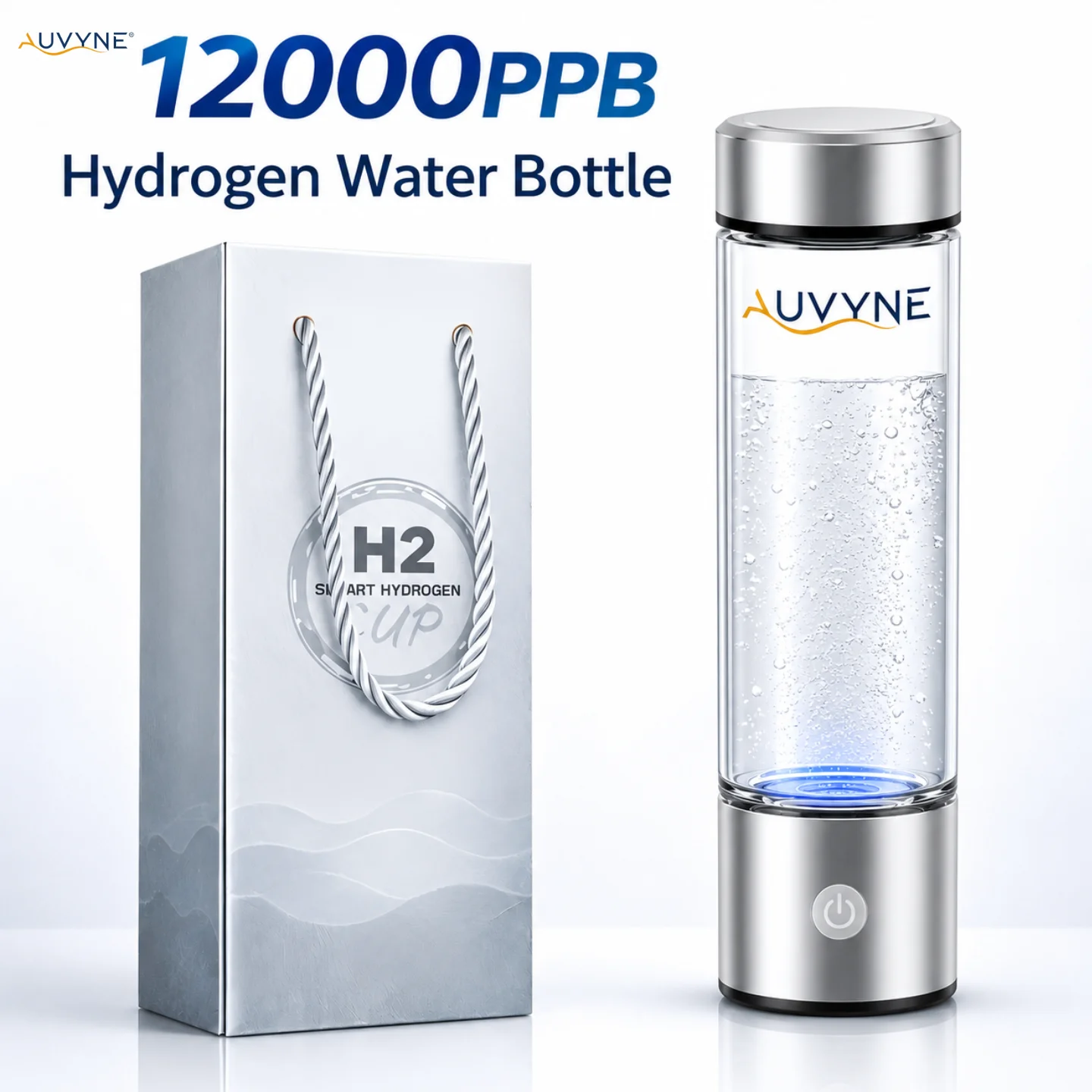 Portable Hydrogen Water Bottle 12000PPB Hydrogen Rich Water Generator Rechargeable SPE PEM Hydrogen Water Maker Cup Travel USB