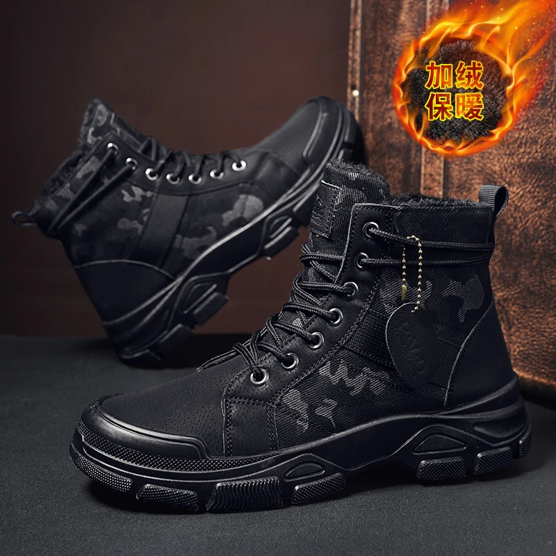 High Top Mens Boots Winter Fur Warm Men\'s Shoes Work Safety Sneakers Winter Outdoor Casual Sports Sneakers Male Ankle Boots