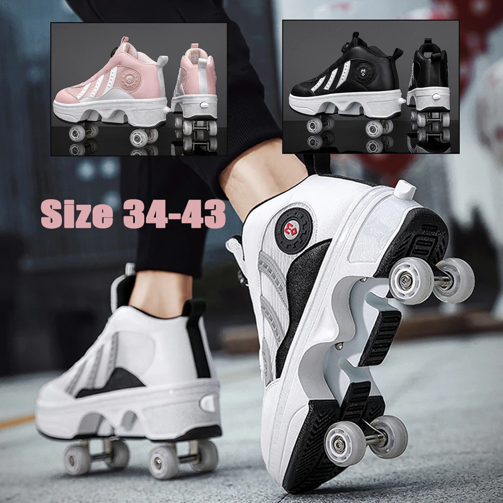 Outdoor Skating Deform Skates Roller Skate Shoes Boys Girls Deformation Parkour Runaway 4 Wheels Sneakers Child Adult Kid Gift