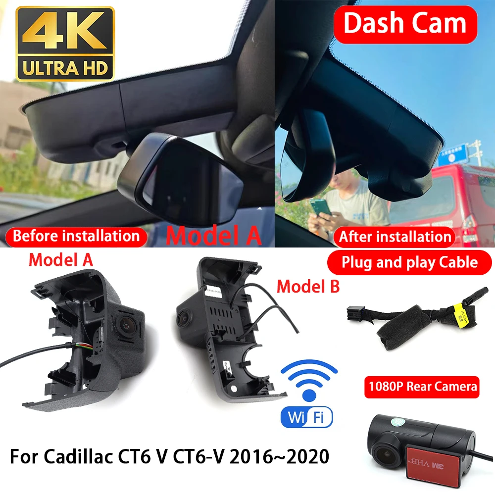 Cámara para Auto Cadillac CT6 V CT6-V 2016~2020, 4K 2160P, Delantera y Trasera, DVR, Wifi, Plug & Play, Grabación en Bucle