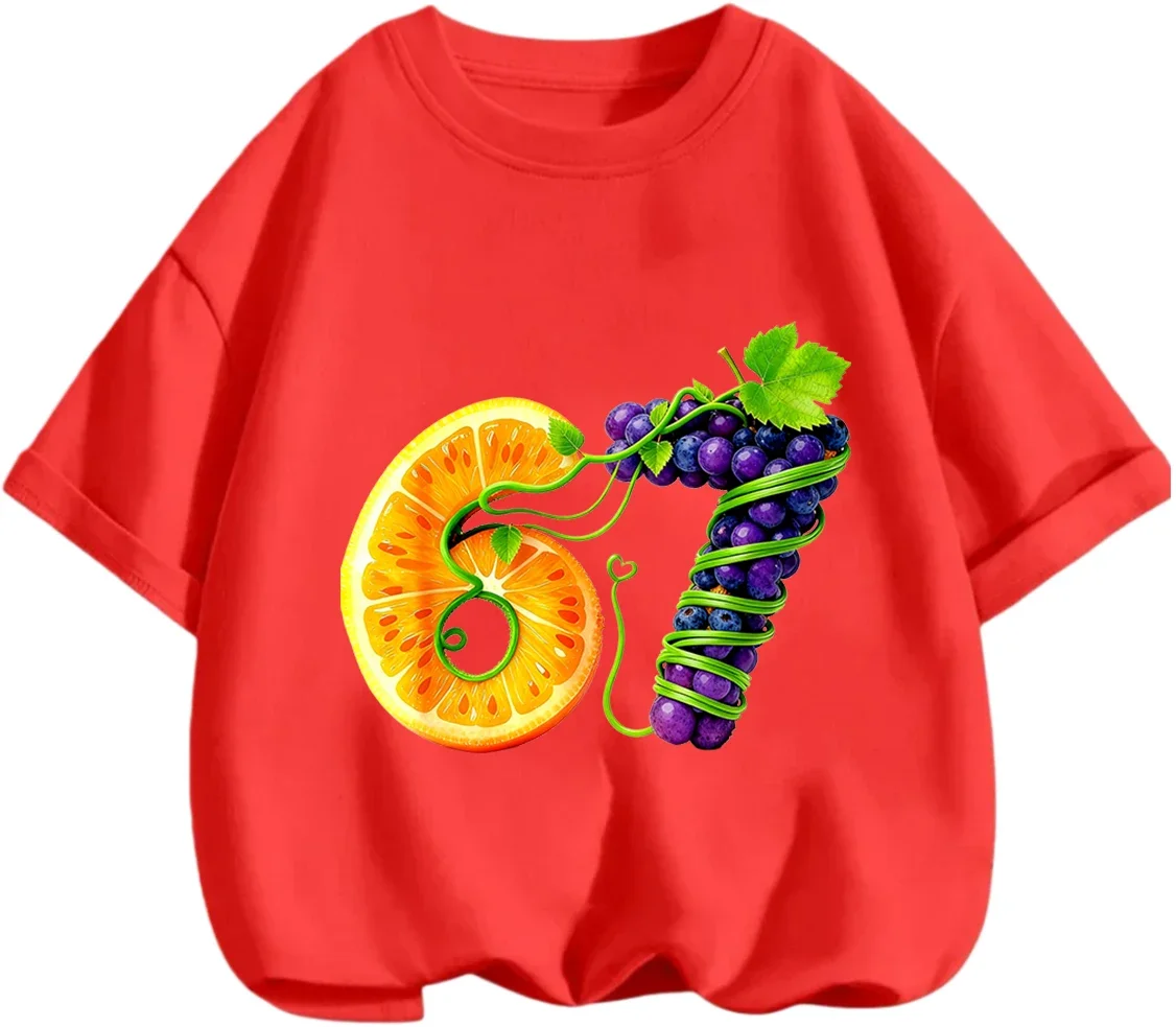 

2026 Summer Cute Fashion 67 Six Seven Crew Neck Tshirt 3-14Y Boys Girls Fun Kawaii Cartoon Street Hot Outdoor Casual Stylish