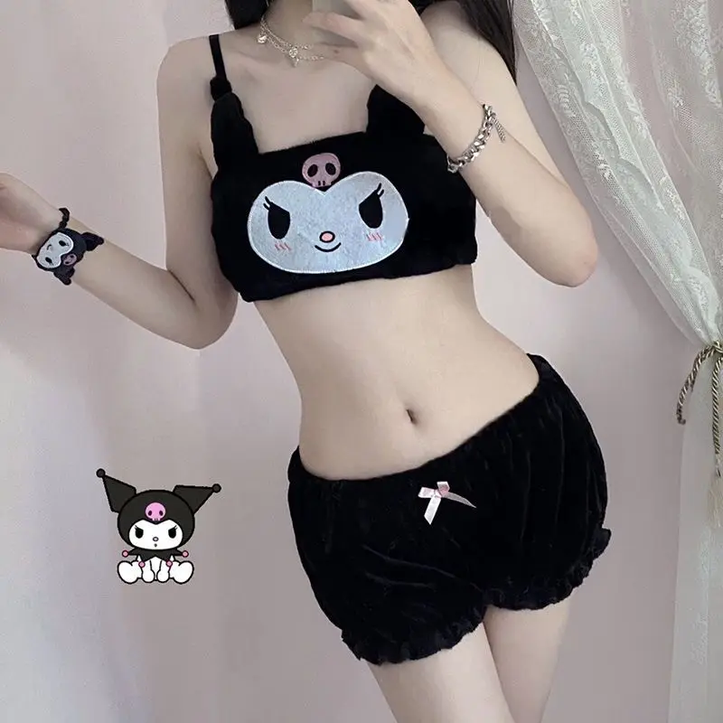 Sanrio Kuromi Pajamas Set Anime Nightwear 2Pcs/Set Women Plush Sexy Tank Top Shorts Sweet Cute Household Clothes Girl Home Wear