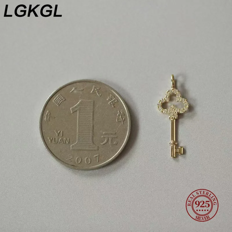 LGKGL ضوء فاخر 925 فضة مطلي 14K الذهب الزركون مفتاح قلادة المختنق قلادة الإناث لطيف مزاجه غرامة مجوهرات